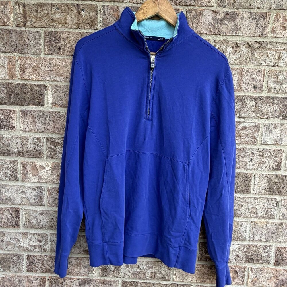 B. Draddy Sweater Men Medium Blue 1/4 Zip Golf Pima Cotton Pullover Pockets M
